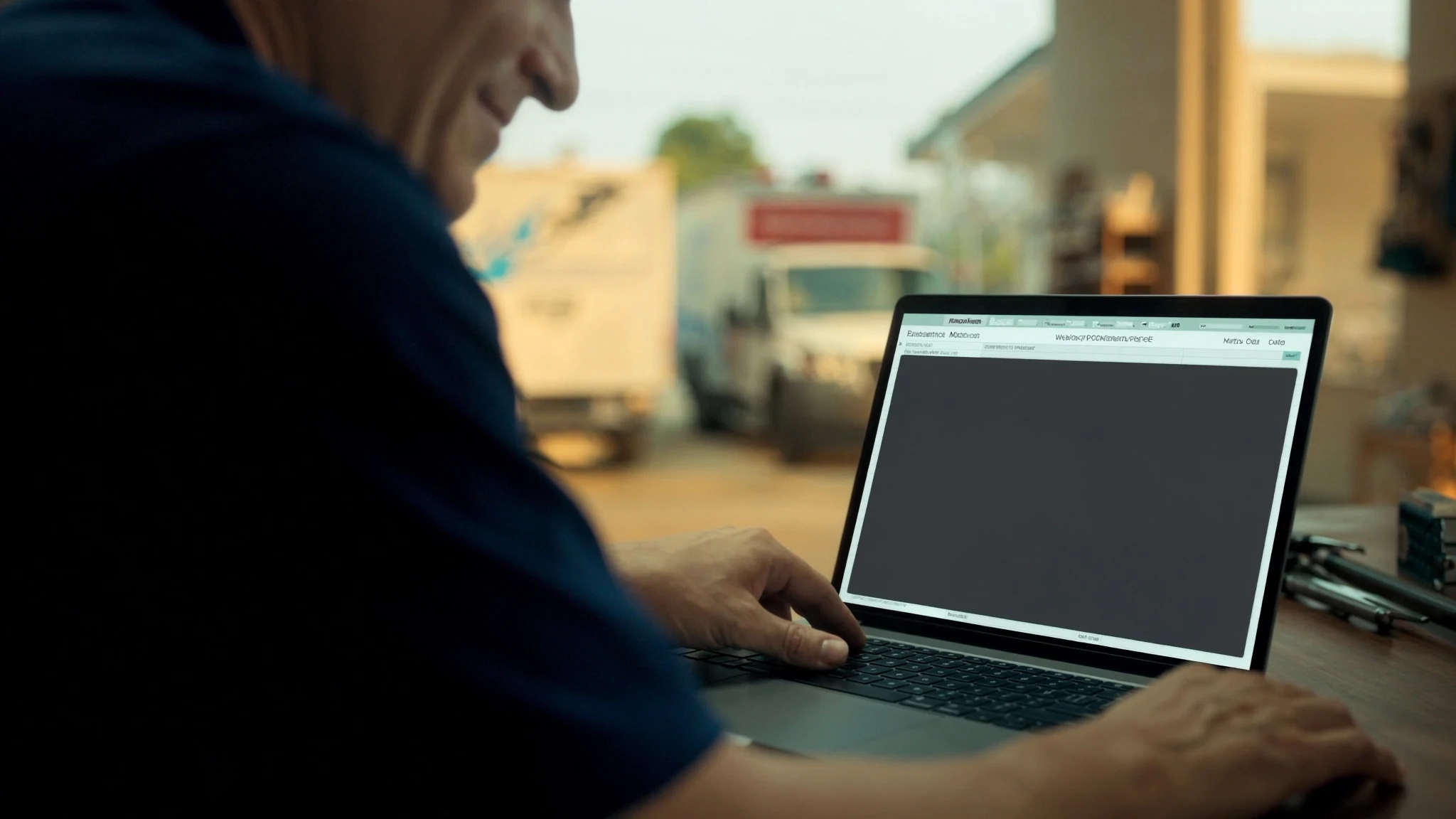 A service contractor reviews an employee weekly scorecard in Performance Pay Pro on a laptop